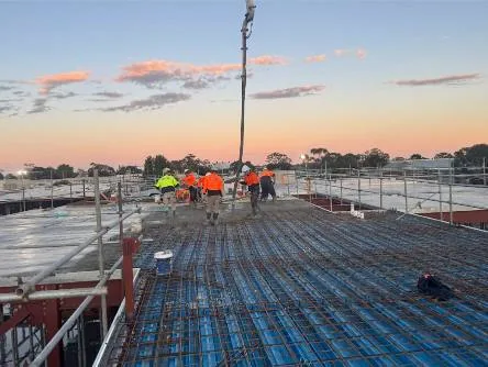 Reinforcement laid on steel decking before a suspended slab pour